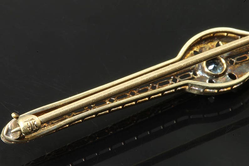 Vintage 14K Gold Art Deco Sapphire Bar Pin