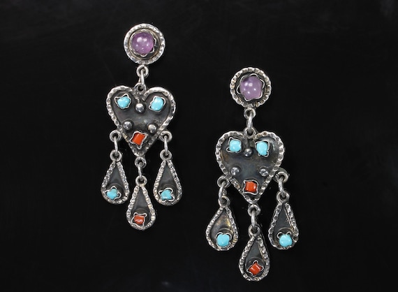 Vintage Matl style drop dangle earrings. Sterling silver, Mexico jewelry