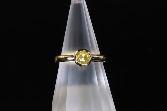 Handmade rosecut diamond ring, 14K yellow gold, unique yellow diamond engagement ring