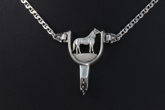 Vintage 21" Holland's of San Angelo Texas sterling silver equestrian themed necklace, horse, spur rowel, horse lovers gift for anyone
