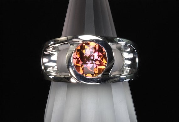 Handmade sterling silver ring with 9mm checkerboard Mystic Topaz, big, bold, sparkly, large unisex jewelry
