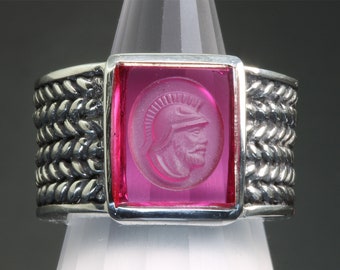 Cavallo Fine Jewelry Sterling Silber und Vintage Rubin Intaglio Herrenring