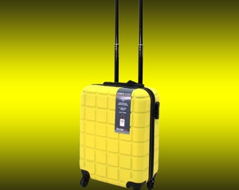 Valigia rigida gialla da cabina, bagaglio a mano, trolley da viaggio a 4 ruote
