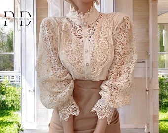 Buttoned See Through Blouse | Stylish Lantern Sleeve Shirts | Ladies Fashionable Outfit