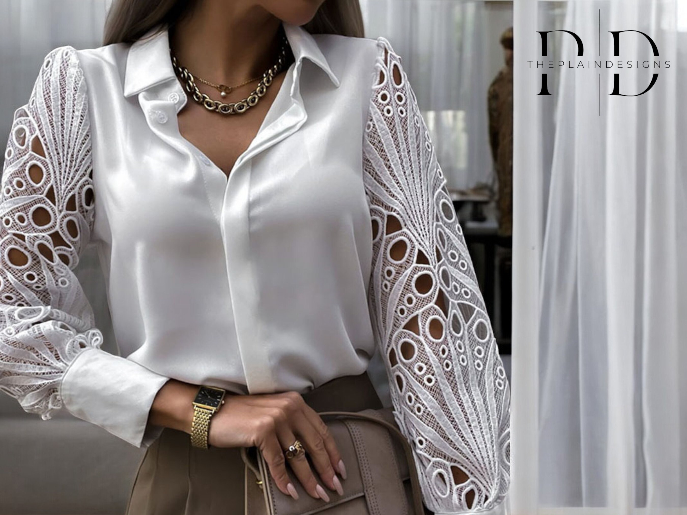 Women's Button Up Blouse | Long Sleeve Lace Shirt | Stylish Hollow Out Clothing