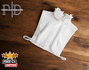 Women&#39;s Ruffle Satin Blouse | Stylish Detachable False Collar | Elegant Button-Up Turtleneck Design | Ladies Formal Upright Outfit