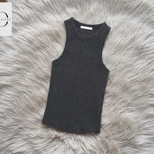 Women&#39;s Ribbed Tank Top | Lightweight Retro Sleeveless Workwear | Casual Washed Cotton Blend | Breathable Summer Layering Outfit