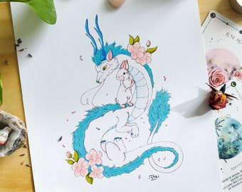 Illustration Rêve de Dragon - Impression A4 /5*7 / carte postale