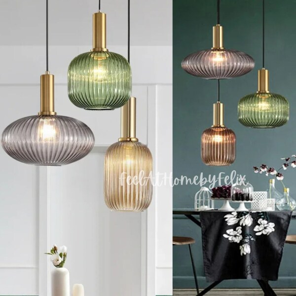 Vintage Nordic Colorful Glass Striped Pendant Light Chandelier For Dining Room Kitchen Island Bedroom Bedside Home Decor