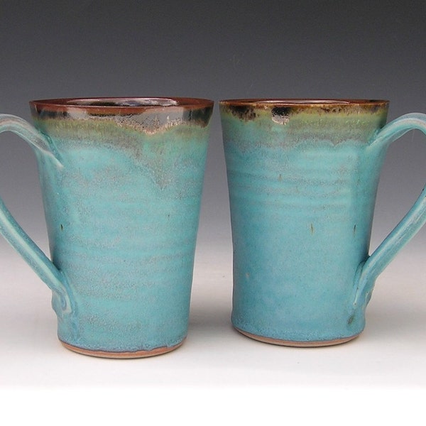 Ceramic Latte Mugs - Made to Order - Turquoise Brown Black Pottery - Set of 2
