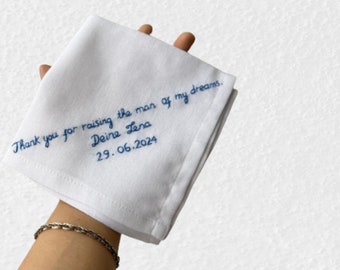 Handwritten handkerchiefs, Something Blue handkerchiefs, linen wedding handkerchiefs, hand-embroidered handkerchiefs mother's day gifts