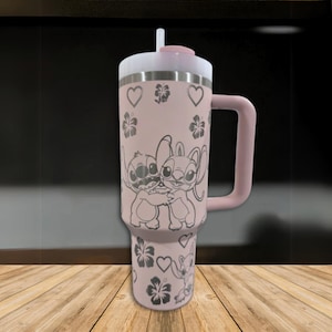 Disney Stitch Aloha Floral Engraved Tumbler, Stitch 40oz Tumbler, Ohana Means Family Tumbler Cup, Magic Kingdom Drinkware Tumbler