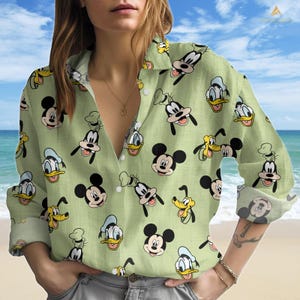 Mickey And Friends Blouse Shirt, Donald Shirt Women, Disney Character Shirt And Shorts, Mickey And Minnie Blouse Women Shirt, Pluto Shirt