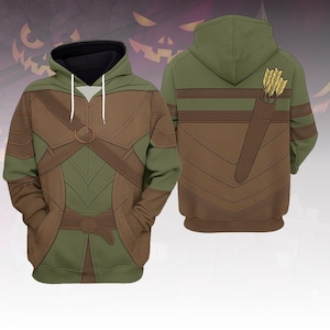 Elf Archer Costume Hoodie, Fantasy Archer Cosplay Hoodie, Medieval Ranger Hoodie For Halloween, Fantasy Rings Movie Costume Hoodie