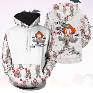 Horror Clown Hoodie And Leggings Set, Scary Circus Costume Loungewear, Halloween Creepy Movie Outfit, Killer Clown Horror Set