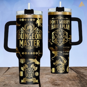 Bicchiere inciso Dungeons and Dragons, bicchiere Dice RPG da 40 oz per fan, bicchiere in acciaio inossidabile Dungeon Master, bicchiere Fantasy Gamer