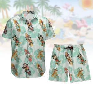 Mickey And Friends Button Shirt, Disney Character Shirt And Shorts, Mickey And Minnie Hawaii Shirt, Pluto Shirt, Daisy Shirt Women