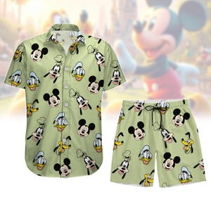 Mickey And Friends Button Shirt, Disney Character Shirt And Shorts, Mickey And Minnie Hawaii Shirt, Pluto Shirt, Donald Shirt Women