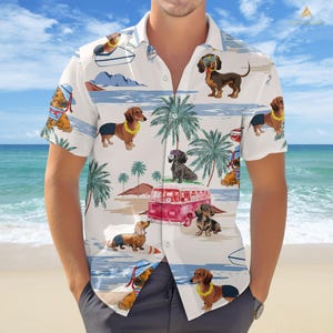 Dachshund Dog Button Shirt, Dachshund Fan Shirt For Men, Dog Lover Summer Shirt For Women, Pet Love Shirt, Animal Aloha Button Up Shirt