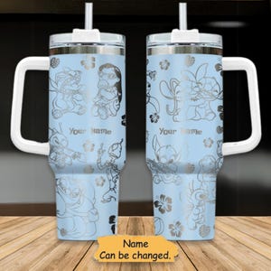 Custom Stitch en Lilo gegraveerde beker, Stitch And Angel 40oz beker, Ohana Means Family beker, beker Magic Kingdom, beker voor dames