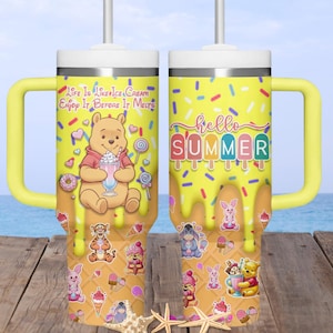 Winnie The Pooh 40oz Tumbler, Pooh Hello Summer Steel Tumbler, Piglet Eeyore Tigger Tumbler Cup, Disneyland Trip Drinkware Tumbler
