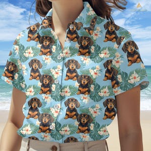 Dachshund Dog Button Shirt, Dachshund Floral Shirt For Men, Dog Lover Summer Shirt For Women, Animal Aloha Button Up Shirt, Pet Shirt