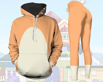 Chilli Dog Cosplay Hoodie, Chilli 3D Hoodie, Red Heeler Hoodie For Men, Chilli Leggings For Women, Blue Cartoon Aethetic Hoodie