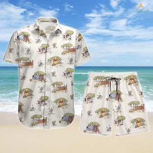 Shirt Winnie de Poeh-knop, Pooh en vrienden Hawaii-shirt, Iejoor linnen shirt, Pooh en vrienden shirt shorts, shirt Disneyland Trip