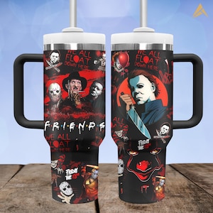 Horror Friends 40oz Tumbler, Horror Movie Stainless Tumbler, Halloween Scary Tumbler, Jason Voorhees Tumbler Cup, Michael Myers Cup