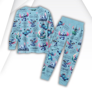 Stitch Disney Pajamas Set, Stitch Long Sleeve Pajamas, Happy Valentine Gift, Ohaha Means Family Holiday Pajamas, Matching Pajamas Set