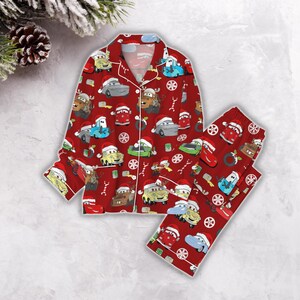 Lightning Mcqueen Christmas Pajamas Disney Pixar Cars Xmas Pj Set Tow Mater Doc Hudson Carrera Sally Santa Hat Kids Mcqueen Pajama Etsy