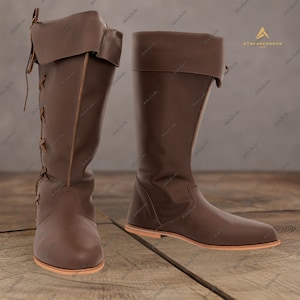 Pirate Costume Boots, Brown Faux Leather Cuff Boots, Renaissance Cavalier Cosplay Shoes, Halloween Swashbuckler Boots, Spooky Costume B