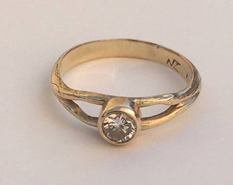 Diamond Engagement ring- Handmade 4.5 MM Diamond Natural Tree Vine 14 kt Yellow Gold Wedding Engagement band .33 carat, Nature Wedding, Tree