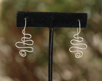 Curvy Hand Wrapped Modern Silver Earrings, dangle earrings