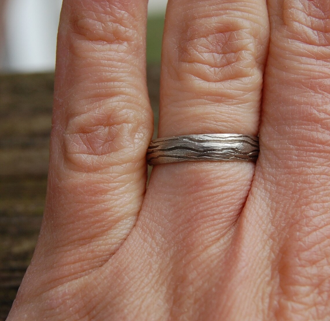 Two Tree Bark Sterling Silver Wedding Bands Etsy
