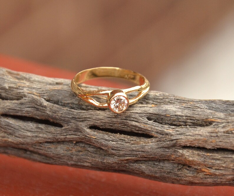 Diamond Engagement ring Handmade 4.5 MM Diamond Natural Tree Vine 14 kt Yellow Gold Wedding Engagement band .33 carat, Nature Wedding, Tree image 7