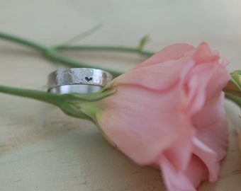 Commitment Ring- Little, little bit of Heart Hammered 14kt White Gold Ring, Promise Ring, Wedding band, Anniversary Ring- with engraving