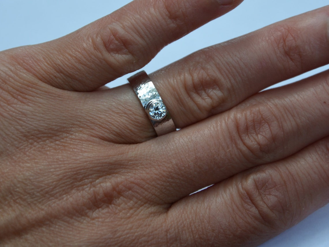 Hammered Diamond Engagement Ring Handmade 4.5 MM Diamond 14kt Etsy