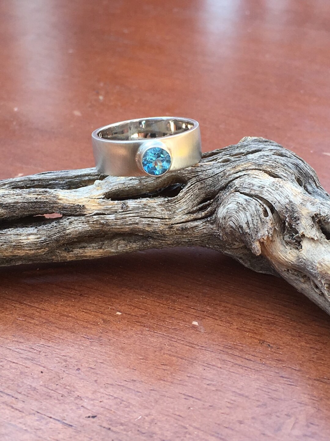 Topaz Engagement Ring, Handmade 5MM Topaz White Gold Matte Finish