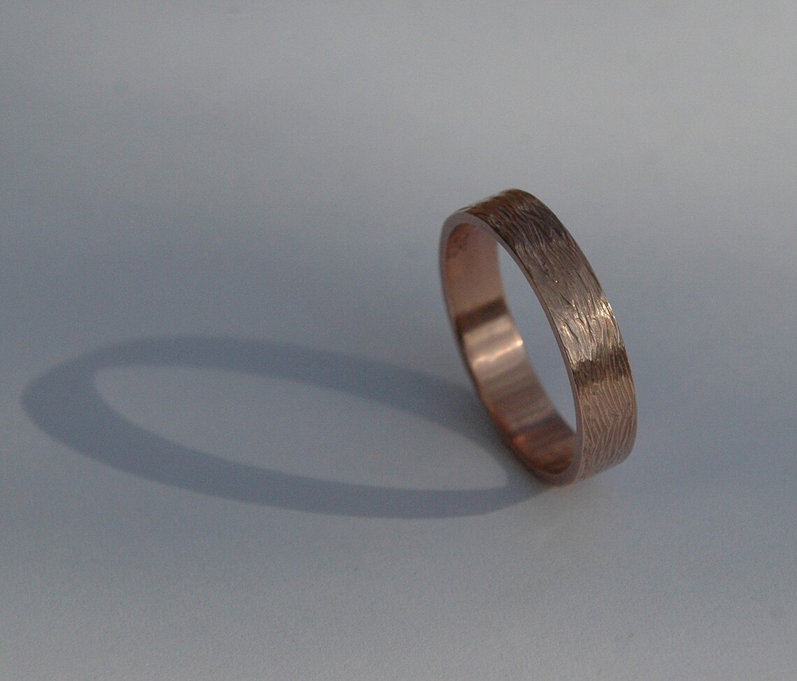 Rose Gold 5mm Wood Grain Textured Wedding Band Male Wedding Etsy