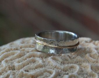 White Gold Hammered Spinner Wedding Band, Male wedding bands, His and hers wedding rings. matching wedding bands