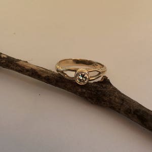 Diamond Engagement ring Handmade 4.5 MM Diamond Natural Tree Vine 14 kt Yellow Gold Wedding Engagement band .33 carat, Nature Wedding, Tree image 3