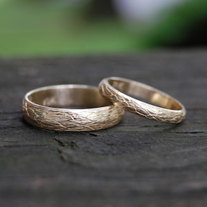 Conjunto de aliança de casamento The Natural Tree Vine em ouro amarelo 14kt