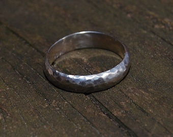 Roughing It Hammered White Gold 6.5mm Domed Wedding Band