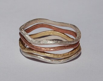 Thin gold bands, Stackable Spring Vine bands, petite gold rings