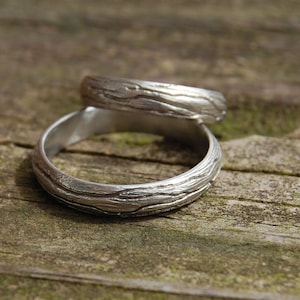 Tree Bark Silver Wedding band, Male Wedding band, Nature Wedding, Female Wedding band, Matching Wedding set