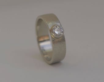 Diamond Engagement Ring,  Handmade 4.5 MM Diamond 14kt Gold Hammered Engagement Ring, Engagement Band, .33 carat