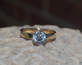 Diamond Engagement Ring- 14kt Yellow Gold band with White Gold Diamond bezel, Engagement Band