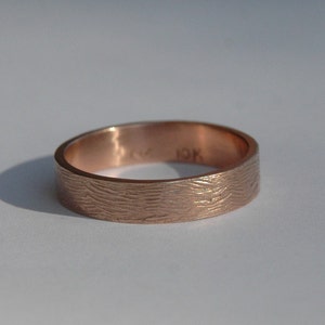 Rose Gold 5mm Wood Grain Textured Wedding Band, male wedding band, female wedding band