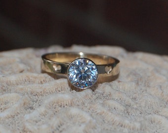 14kt Yellow and White Gold .33 carat Diamond Engagement ring with engraved hearts